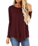Anyproud Womens Long Sleeve Tops Casual Crewneck Shirts Dressy Fashion Tunic for leggings(A-Wine Red, XX-Large)