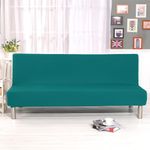 Solid Colour Armless Sofa Bed Cover Polyester Spandex Stretch Futon Slipcover Protector 3 Seater Elastic Full Folding Couch Sofa Cover fits Folding Sofa Bed without Armrests 80" x 50" in…