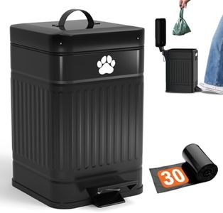 Small Dog Poop Trash Can Outside, 1.3 Gal Metal Small Outdoor Trash Can with Lid for Dog Poop, Dog Waste Container with Pedal, Dog Poop Garbage Can, Dog Poop Trash Can, Backyard Odor Control (Black)