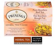 Twinings Pure Rooibos Red Individually Wrapped Tea Bags | Naturally Caffeine-Free | 20 Count (Pack of 6) | Enjoy Hot or Iced