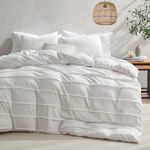 Oli Anderson White Duvet Cover King Size - Pleated King Duvet Cover, 3PCS Soft and Breathable Textured Bedding Set with Zipper Closure(White,104"x90")