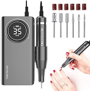 YOKE FELLOW Nail Drill Machine - 35000RPM Electric Nail File Nail Drills for Acrylic Nails Professional with 6 Drill Bits for Manicure Pedicure Home DIY Salon Use