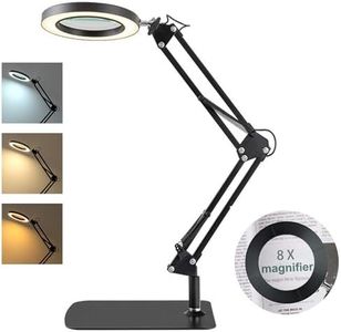 8X LED Magnifying Lamp, Magnifying Desk Lamp with Base & Clamp, 10 Levels of Brightness with 3 Color Modes. Magnifying Glass with Light, for Reading, Drawing, Hobbies, Maintenance, Handicrafts (8X)