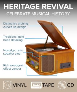 Denver 9-in-1 Retro Record Player – Bluetooth, CD, FM, USB, Vinyl