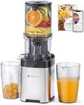 AMZCHEF Juicer Machine, Cold Press Juicer - 4.6" Large Feed Chute for Whole Fruits & Vegetables, Stainless Steel Slow Masticating Juicer Easy to Clean, Large Auger, Double Strainers, Silver