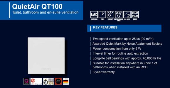 Airflow 100mm Extractor Fan – Quiet Bathroom Ventilation QT100T