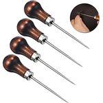 Supvox® 4 Pcs Copper Handle Stitcher, Needles Sewing Awl Tool, Gourd Shape Leather Craft Cloth Wooden Handle Scratch Awl Tool, Pin Punching for Canvas Leather Pouch Hole DIY Shoes Repair