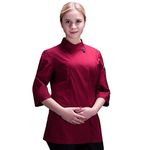 Women's Chef Coat Classic 3/4 Sleeve Hotel Kitchen Restaurant Summer Chef Jacket, Red, Large