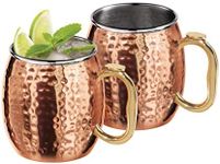 Oggi Set of 2 Hammered Stainless Steel Moscow Mule Mugs- 18oz Copper Plated Moscow Mule Cups w/EZ-Grip Handle, Cocktail Cart & Home Bar Accessories, Great Kitchen Gifts