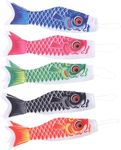 DOITOOL 5 pcs Japanese Carp Windsock Streamer Fish Flag Kite Koinobori Hanging Decor for Japanese Sushi Bar Izakaya Room 40cm