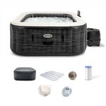 INTEX PureSpa Greystone Deluxe 4 Person Square Inflatable Hot Tub, Bubble Massage Spa Set, Energy Efficient & Saltwater Compatible (Cell Not Included), 69 in x 28 in