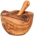 OLIVANERA Olive Wood Mortar & Pestle Set - 4Inch Perfect Herbs & Spice Grinder – Durable and Long Lasting Mortar & Pestles – Perfect Garlic & Spice Smasher –Rustic Pilon Mortar