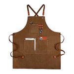 APRONPANDA Canvas Work Aprons for Men with Pockets,Adjustable Strap and Large Pockets Apron,Kitchen Cooking Baking Chef Apron (Brown)