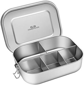 G.a HOMEFAVOR Leak Proof Stainless Steel Bento Box, Metal Lunch Container with 5-Compartment, 1400ML, Suitable for Snacks and Salad, Dishwasher Safe