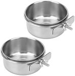 VVNIAA Stainless Steel Durable Bird Water Bowl, Feeding Cups, Chinchilla Dishes for Cage, Feeders and Waterers, 2pcs with Clamp, Silver