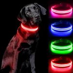 PcEoTllar Light Up Dog Collar, Rechargeable LED Dog Collar Light for Night, Waterproof Flashing Dog Collar with 3 Modes, Adjustable Glowing Dog Collar for Small Medium Large Dogs, Red-S