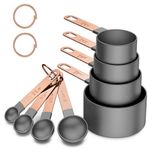 KAISHANE Measuring Cups and Spoon Set,8Pieces Stainless Steel Rose Gold Handle for Kitchen Measuring Dry and Liquid Ingredient(Grey)