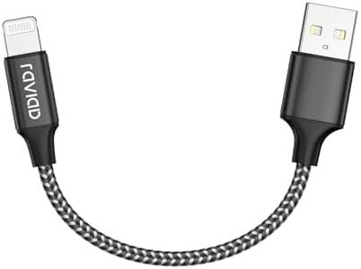 RAVIAD Cavo iPhone Corto, 15CM Caricatore iPhone [Certificato MFi] Carica Rapida Nylon Cavo iPhone per iPhone 14 13 12 11 Pro Max Mini XR XS X 8 7 6 Plus 6s 5 5s 5c SE 2020- Nero