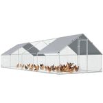PawHut Metal Chicken Coop, Walk-in Large Chicken Run Outdoor, Poultry Cage for 16-24 Hen, Duck, Rabbit with Water- and UV-Protection Cover, for Backyard, Garden, 9.8'x26.2'x6.6'