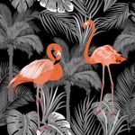 FunStick 17.5"x354" Black Grey Flamingo Wallpaper Peel and Stick Tropical Jungle Wallpaper Removable Grey Leaf Contact Paper Peel and Stick Wall Paper Decor for Room Walls Cabinets Drawers Waterproof