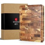 XINZUO Acacia Wood Cutting Board for Kitchen End Grain Cutting Board (13.8''L x 9.8''W x 1''T)-Wooden Chopping Board Meat Cutting Board with Non-Slip Feet, Side Handles and Juice Groove