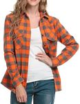 Jhsnjnr Womens Classic Long Sleeve Roll Up Button Down Shirt Plaid Flannel Blouse Tops Orange