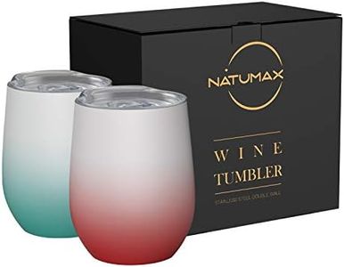 Insulated Wine Tumblers with Lid,12 oz Stainless Steel Stemless Wine Glasses Double Wall Vacuum Travel Tumbler Cup for Coffee, Drinks, Champagne, Beverage, Set of 2