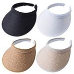 MULIMU 4-Pack Women Wide Brim Sun Visor UV Protection UPF50+ Hat Golf Visor with Clip, Black&white&khak&beige, One Size-Medium