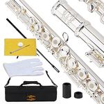 Glory Silver Plated Intermediate 17keys, Open/closed Hole C Flute with B Foot Joint ,Offset G, with Case,cleaning Rod, Cloth, Joint Grease, and Gloves