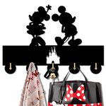 KingLive Mickey Disney Key Holder for Wall, Mickey Minnie Decor Wooden Hooks, Disney Decorative Gifts, Household Door Decor Wall Coat Bags Clothes Key Holder