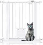 Bettacare Pet Gate with Lockable Cat Flap, 75cm - 83cm, White, 75cm in Height, Dog Safety Barrier with Cat Flap, Easy Installation