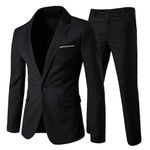 Cloudstyle Men's 2-Piece Suits Slim Fit 1 Button Dress Suit Jacket Blazer & Pants Set, A/Black, Medium