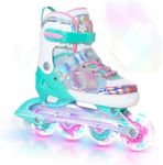 Kids Inline Skates for Girls Boys - Teal Blades Roller for Kids Youth Age 7 8 9 10 - Adjustable All Light up Wheels Indoor Outdoor Sports Birthday Gift for Son and Grandson