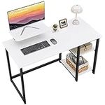 GreenForest Computer Desk with Monitor Stand,100cm Home Office Desk with Reversible Storage Shelves Modern Laptop Desk PC Gaming Desk for Small Spaces,White