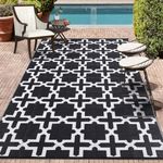 COZYLOOM 6x9 Outdoor Plastic Straw Rug Outdoor Waterproof Reversible Rug Stain & UV Resistant Patio Rug Washable Rug Outdoor Floor Carpet Patio Rug Porch Rug Outside Rug RV Mat Cross Black&White