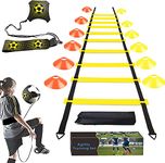 HOTOOLME Soccer Speed Agility Training Set, Agility Ladder, 12 Sports Cones and Soccer Kick Trainer, Football Training Equipment Footwork Drills for Kids and Adults (Starter Kits)