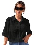 TOPLOT V-Collar Solid Crop Shirt for Women with Half Sleeves (Crop-Shirt-5183-Black-S)