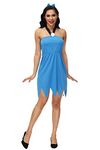 AOBUTE Adult Halloween Costume for Couple Mens Suede Tunic Women's Blue Halter Dress, Blue, Large