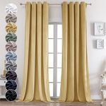 OWENIE Velvet Curtains Gold 96 Inches Long Set of 2 Panels, Luxury Room Darkening Velvet Curtain, Thermal Curtains for Bedroom Living Room, 2 Pcs Total Wide 104 Inch Extra Wide, 96 Inch Long