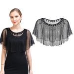 PALAY® Lace Shrugs Shawl for Women Stylish Sheer Cape for Women Cover Up Wraps Black Sequin Shawl for Wedding Dress, Off Shoulder Dress, Strapless Dresses