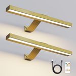 HARPER LIVING Set of 2 Picture Lights Rechargeable Gold, 5000mAh Battery Operated Wall Lights with Remote, Cordless Picture Light Dimmable & 3 Color Temps, Display Lamp for Dartboard Frame Gallery