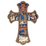 Nativity Crosses Scripture Christmas Ornament, Wall Carved Wooden Nativity, Wooden Wall Hanging Crosses Handmade Antique Design, Religious Family Present for Family Friends and Christian