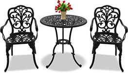 Centurion Supports BANGUI Garden & Patio Table & 2 Chairs Cast Aluminium Bistro Set - Black