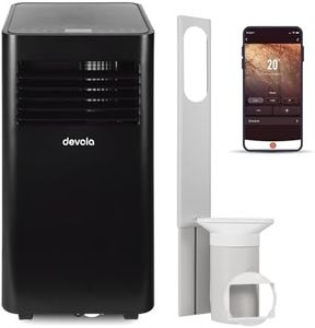 Devola 4-in-1 WiFi Air Conditioning Unit 9000 BTU, Portable Air Conditioner Dehumidifier, With 2 Window Kits Included, Fan only mode, Cooling, Timer & Dehumidifying Functions- Black