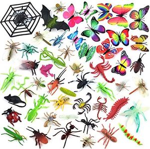 Coopay 51 Pieces Plastic Bugs Toy Figures for Kids Boys, Bugs, Spiders, Cockroaches, Scorpions, Crickets, Butterflies and Worms for Education and Christmas Party Favors