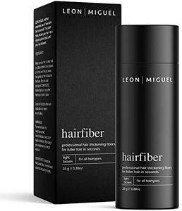 LEON MIGUEL Hair Fiber 25gr/0.88oz - Premium Hair Thickener – Immediately Conceals Receding Hairlines, Hair Loss, Balding Areas and Thinning Hair – Undetectable Keratin Fibers - Hair Powder (LIGHT BROWN)