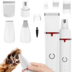 Dog Clippers for Grooming, with 4 Blade Heads and 4 Guide Combs, Dog Nail Grinder Dog Nail Trimmers, Low Noise Dog Grooming Kit for Dogs Hair, Dog Clippers of Eyes, Ears, Face, Rump