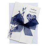 Pack of 10 Navy Blue Wedding Invitations with ribbon and envelopes- Gatefold style!