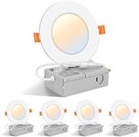 FORT 4 Pack 4inch 5CCT LED Recessed Slim Pot Lights,780LM 10W 2700K/3000K/4000K/5000K/6000K Selectable, Dimmable and IC-Rated led Ceiling Lights, encastrer led 4 po Blanc,cETL Energy Star Listed