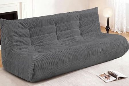 Cansunna Bean Bag Chair,Giant Beanbag Chairs for Adults,Comfy Large Fireside Chair Lazy Sofa,Corduroy Bean Bag Lounger with Memory Foam Filled,Floor Sofa Couch for Living Room (Dark Grey, 3-Seater)